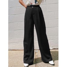 Solid Pocket Straight Leg Pants For Women