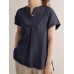 Solid Slit Short Sleeve Crew Neck Casual Loose Blouse