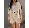 Solid 3 4 Sleeve Lapel Elastic Waist Two Pieces Suit