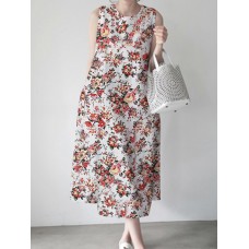 Flower Print Sleeveless Round Neck Print Dress