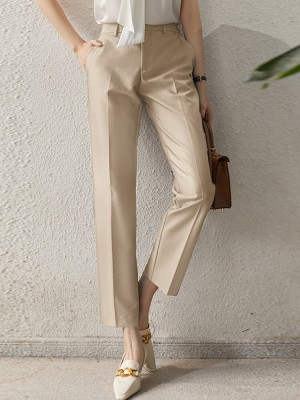 Solid Pocket Tailored Pants For Women