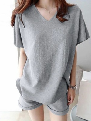 Leisure Solid Pocket V Neck Short Sleeve Suit