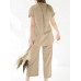 Leisure Solid Split Elastic Waist Short Sleeve Cotton Suit