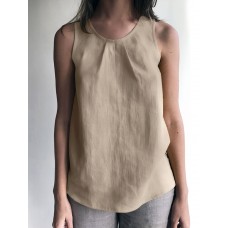 Cotton Solid Ruched Sleeveless Casual Tank Top