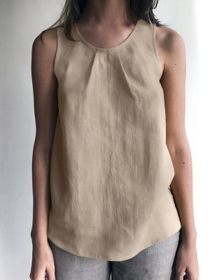 Cotton Solid Ruched Sleeveless Casual Tank Top