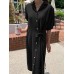 Solid Button Knotted Lapel Casual Shirt Dress