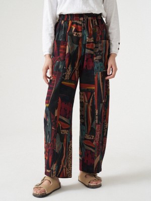 Vintage Print Dual Pocket Elastic Waist Pants For Women