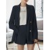 Solid Long Sleeve Button Front Pocket Two Pieces Suit