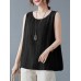 Cotton Solid Round Neck Sleeveless Casual Tank Top