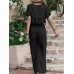 Embroidery Drawstring Waist Ruffle Wide Leg Two Pieces Suit