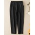 Solid Pocket Elastic Waist Casual Harem Pants For Women