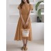 Solid Drawstring Short Sleeve Round Neck Casual Midi Dress