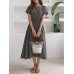 Solid Drawstring Short Sleeve Round Neck Casual Midi Dress