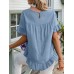 Solid Ruffle Round Neck Short Sleeve Casual Blouse