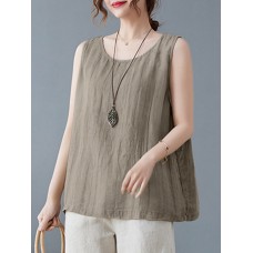 Cotton Solid Round Neck Sleeveless Casual Tank Top