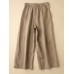 Solid Pocket Zip Front Elastic Waist Straight Leg Pants