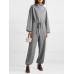 Solid Color Plain Knitted Drawstring Long Sleeve Casual Jumpsuit for Women